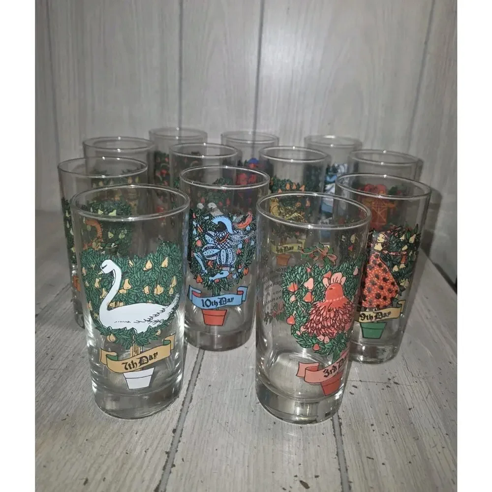 Vtg Indiana Glass 12 Days Of Christmas Glasses 12oz With Box Barware Holiday